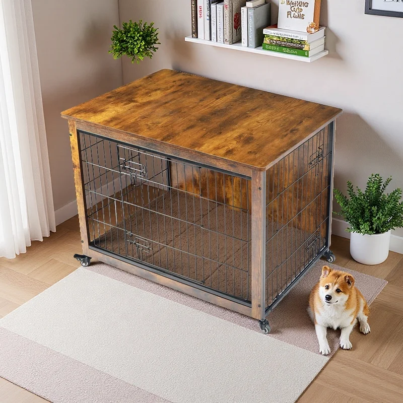 

Furniture Style Dog Crate Indoor Pet Cages Houses Wooden Dog Cages Metal Kennels