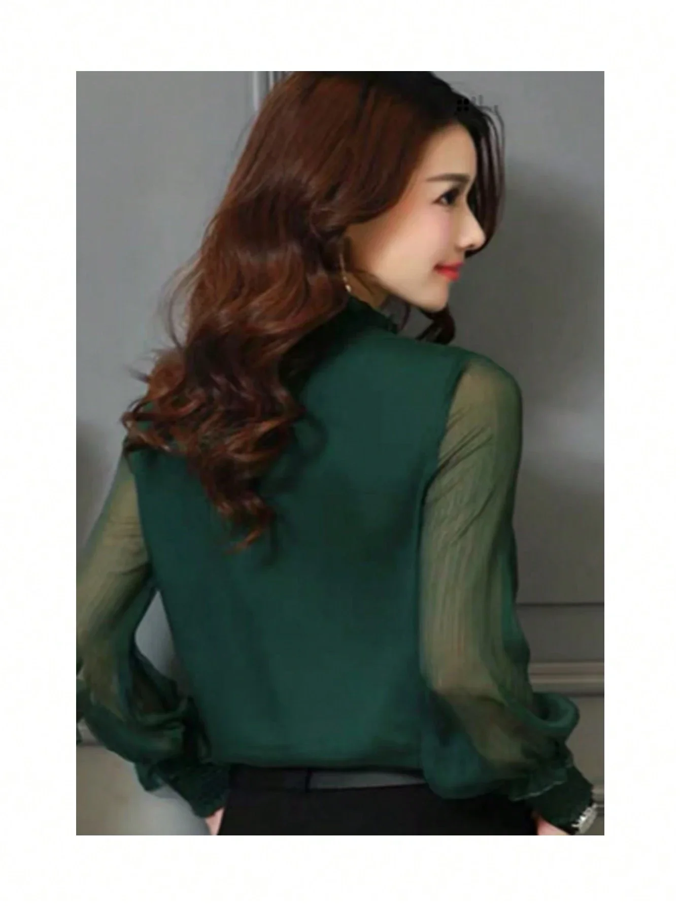 

Женская повседневная офисная блузка с длинным рукавом, однотонная, полупрозрачная, осенняя