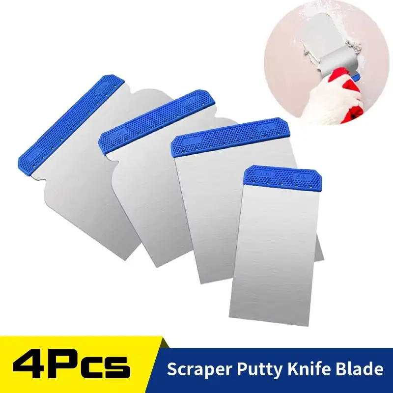 4Pcs Reusable Plastic Body Filler Scraper Putty Knife Blade Tools for Filler Glaze Seams Wallpaper/Sticker/Drywall Finishing