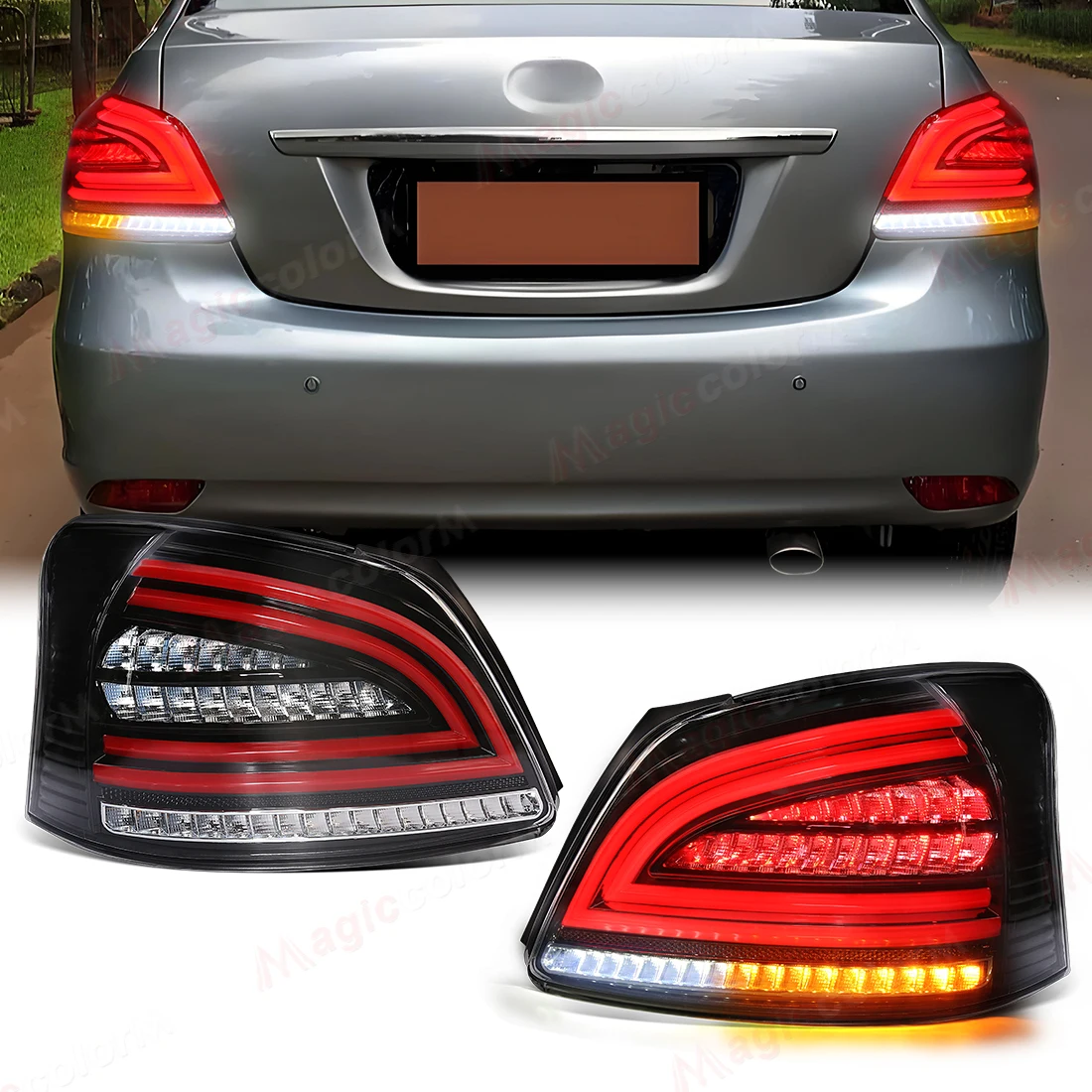

Пара задних фонарей для Toyota Vios 2008 2009 2010 2011 2012 2013, предупреждение о заднем столешнице, указатель поворота, автомобильный задний фонарь в сборе