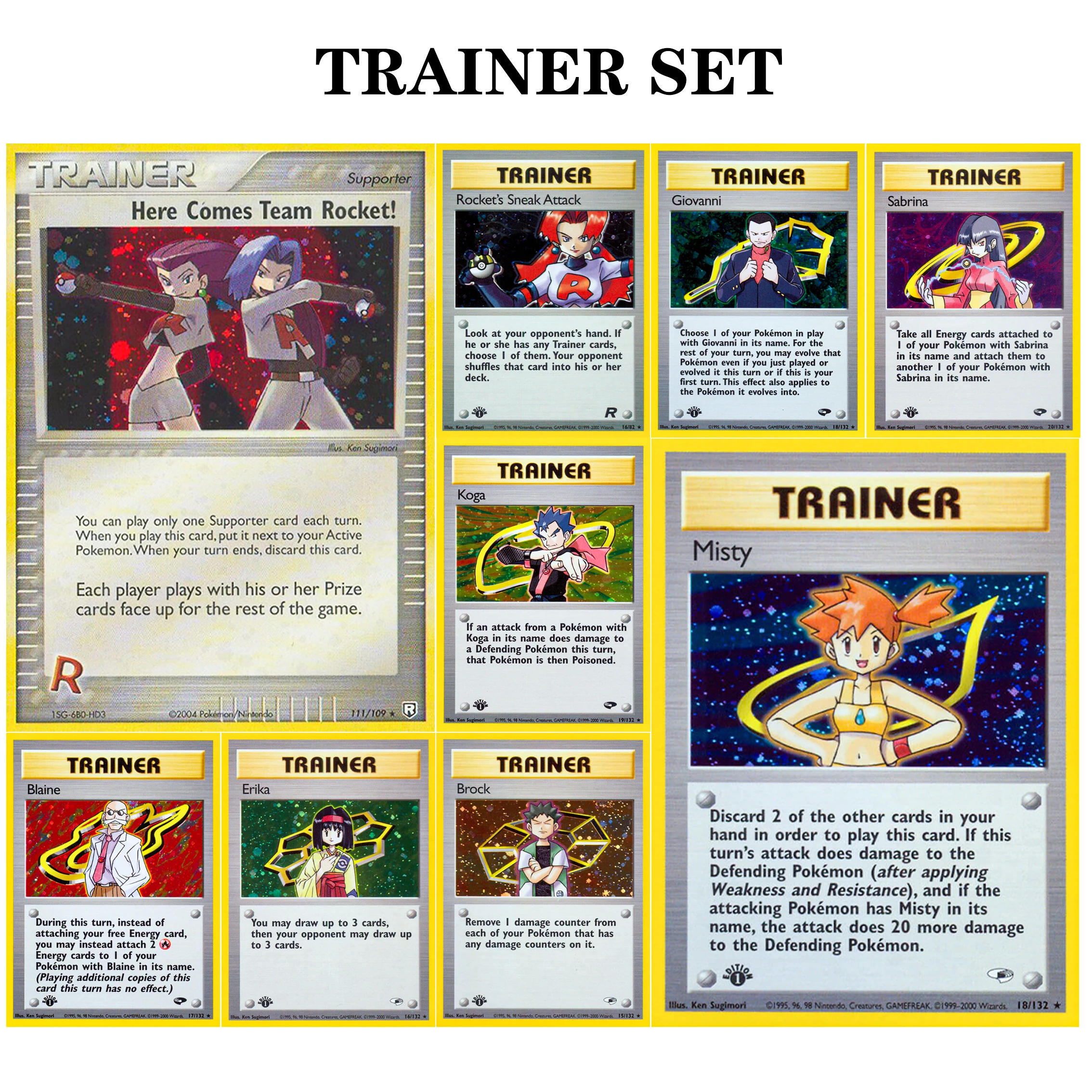 Cartão Proxy de Coleção PTCG TRAINER PKM: Chegou a Equipe Rocket - Retorno 111/109, Heróis da Academia Misty, Brock, Erika, Novos Cartões de Personagens
