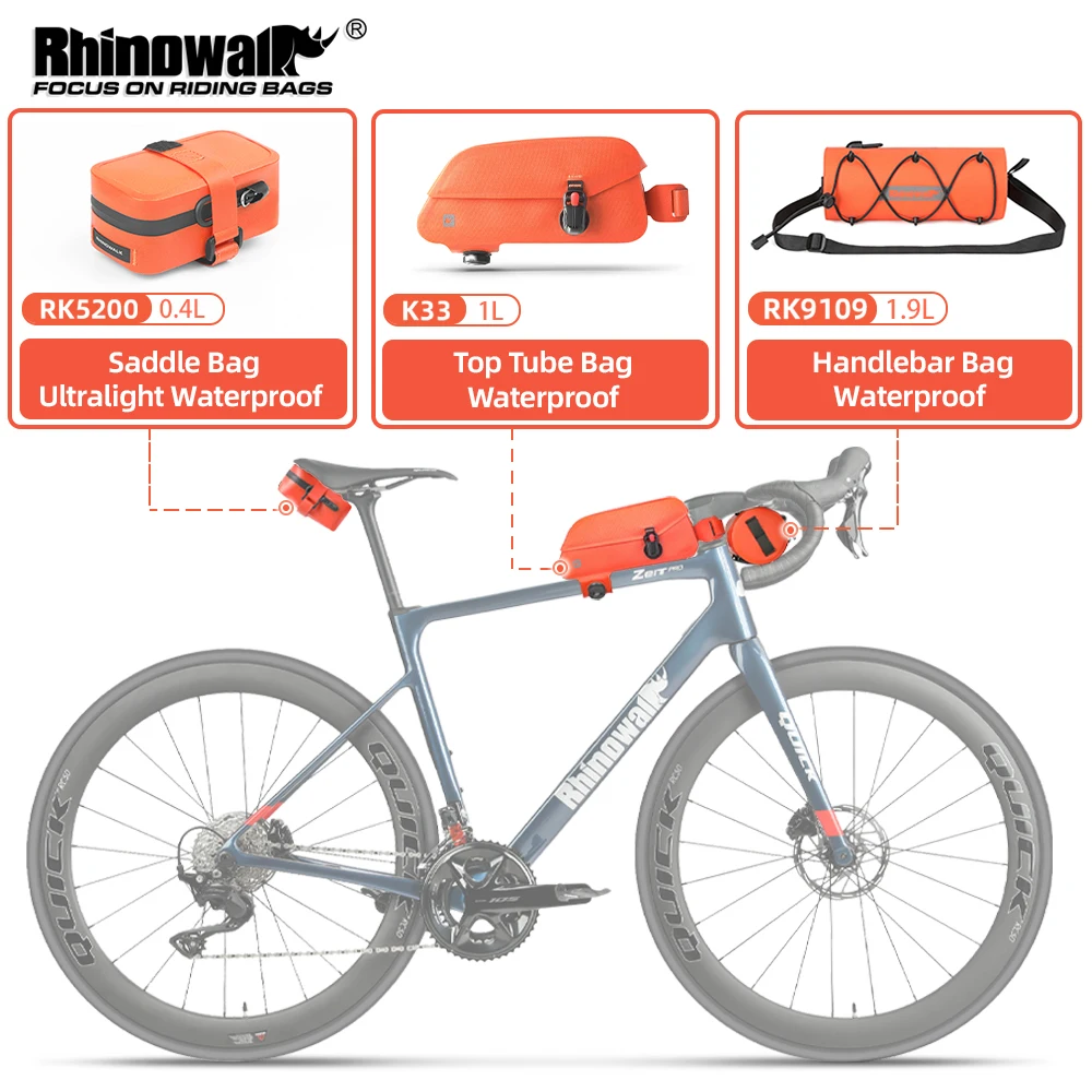 Rhinowalk 3Pcs Bicycle Bag Set Waterproof Tail Front Top Tube Bag City Leisure Cycling Lightweight Phone Bike Handlebar Bag