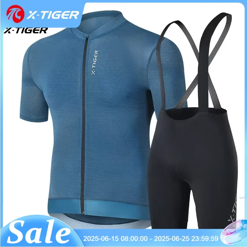 

X-TIGER Professional Cycling Bib Pants Men's Summer Short Sleeve Suit Breathable Quick Dry Cycling Bib Pants