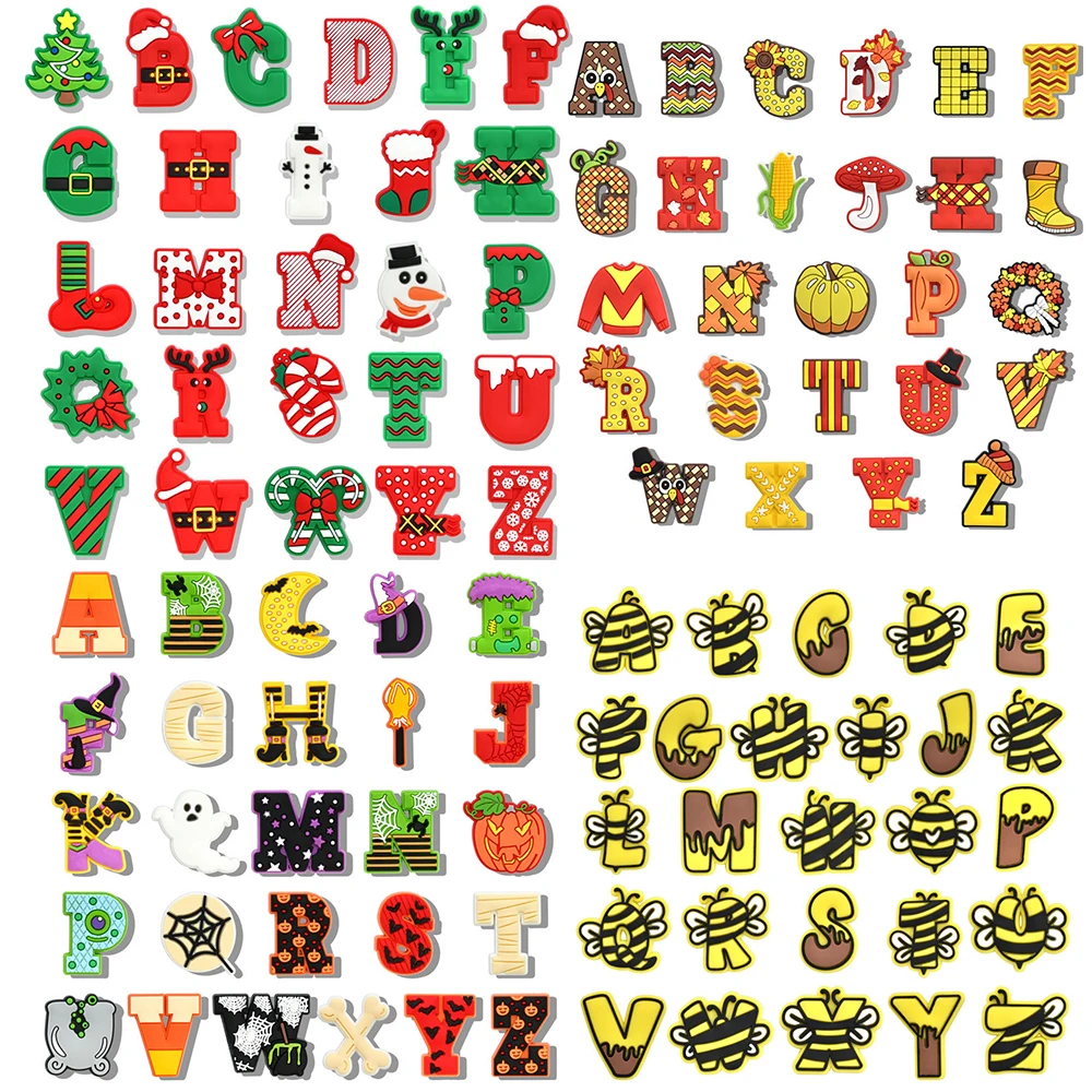 

26pcs/SET Halloween Christmas Thanksgiving Series for Letter Shoe Charms Accessories DIY Decoration for Classic Clog Kids Gifts