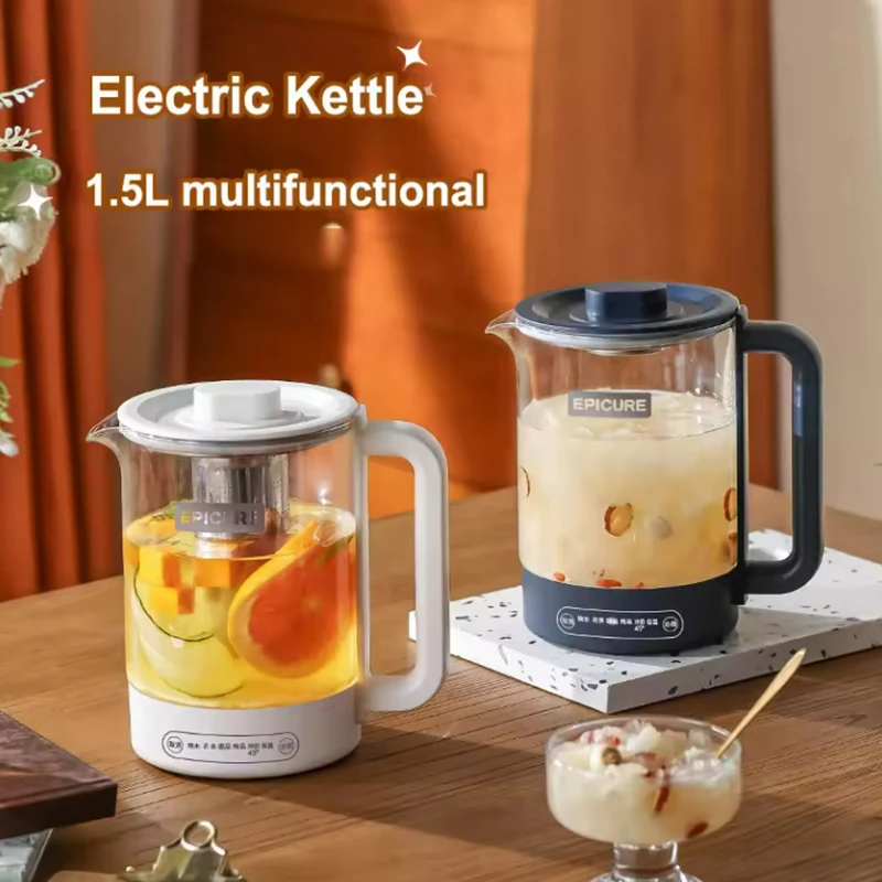 

1.5L Electric Kettle 650W Multifunctional Glass Health Kettle Fully Automatic Transparent Tea Maker with Filter for Household