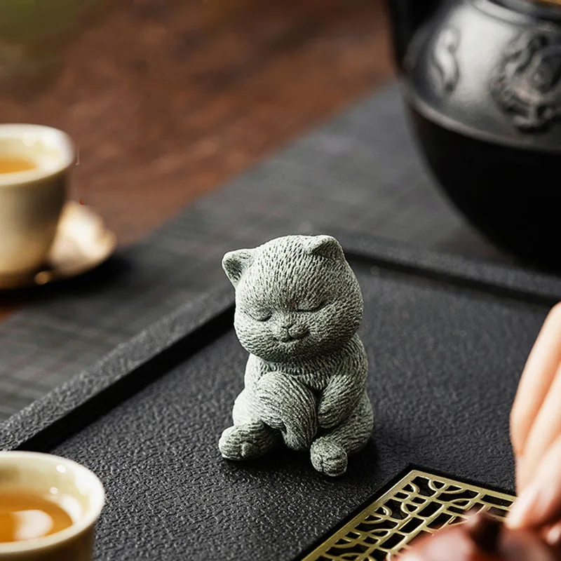 Chinese Style Leisurely Cat Cement Tea Pet Silicone Mold Gypsum Concrete Desktop Ornaments Decorative Mold Kitten Candle Molds