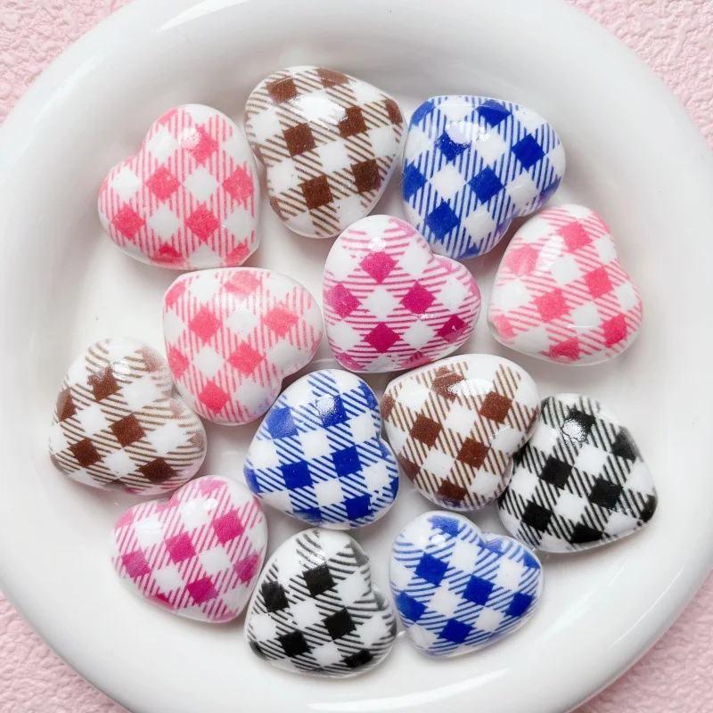 29MM Acrylic Colorful Plaid Leopard Print Heart-Shaped Bead Loose Spacer Beads Handmade DIY Making Bracelet Necklace Accessories