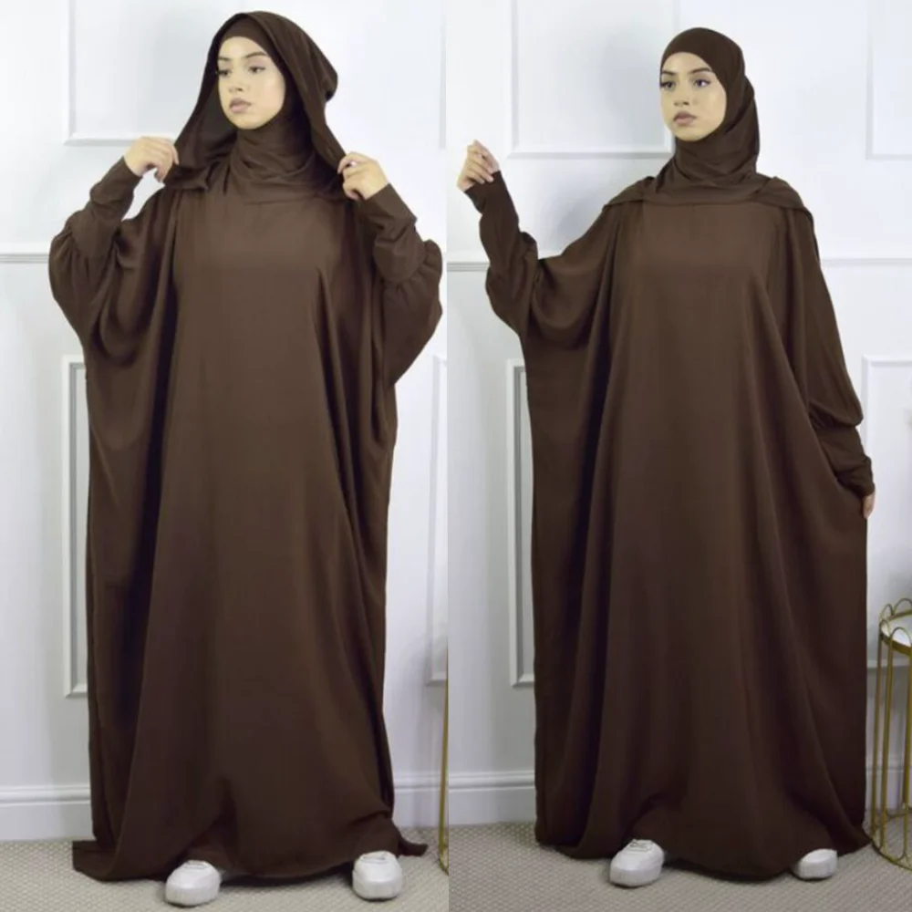 

Women Abayas Muslim Ramadan Prayer Clothing With Hooded Jilbab Solid Casual Batwing Sleeve Kaftan Arab Robe Eid Femme Musulmane