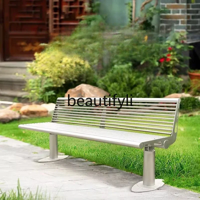 

X Stainless Steel Park Outdoor Bench Garden Backrest Square Courtyard Scenic Seat Stainless Steel Long Bench