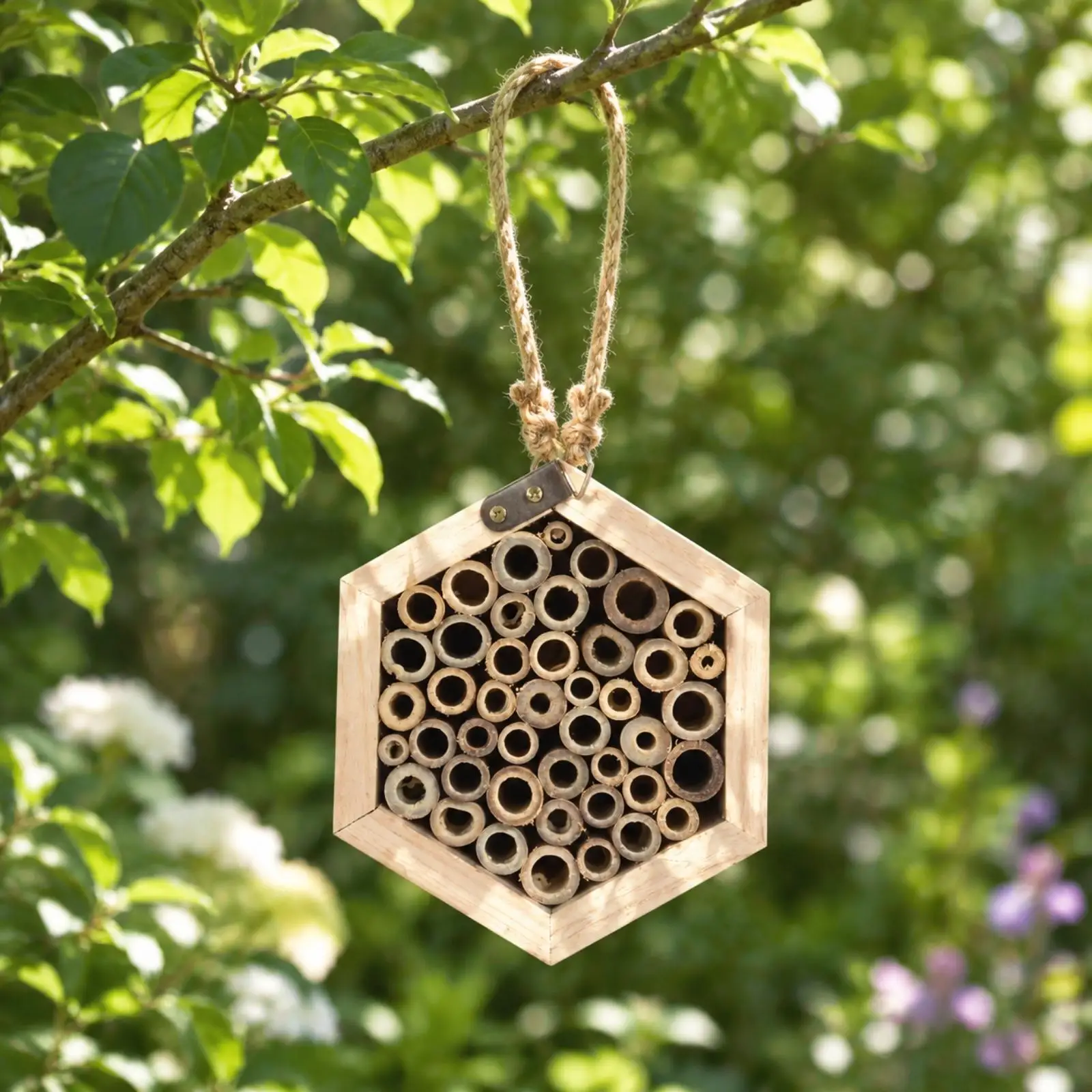 Shelter Wooden Frame Hollow Bamboo Nesting Compartments for Garden Habitat Hanging Decor