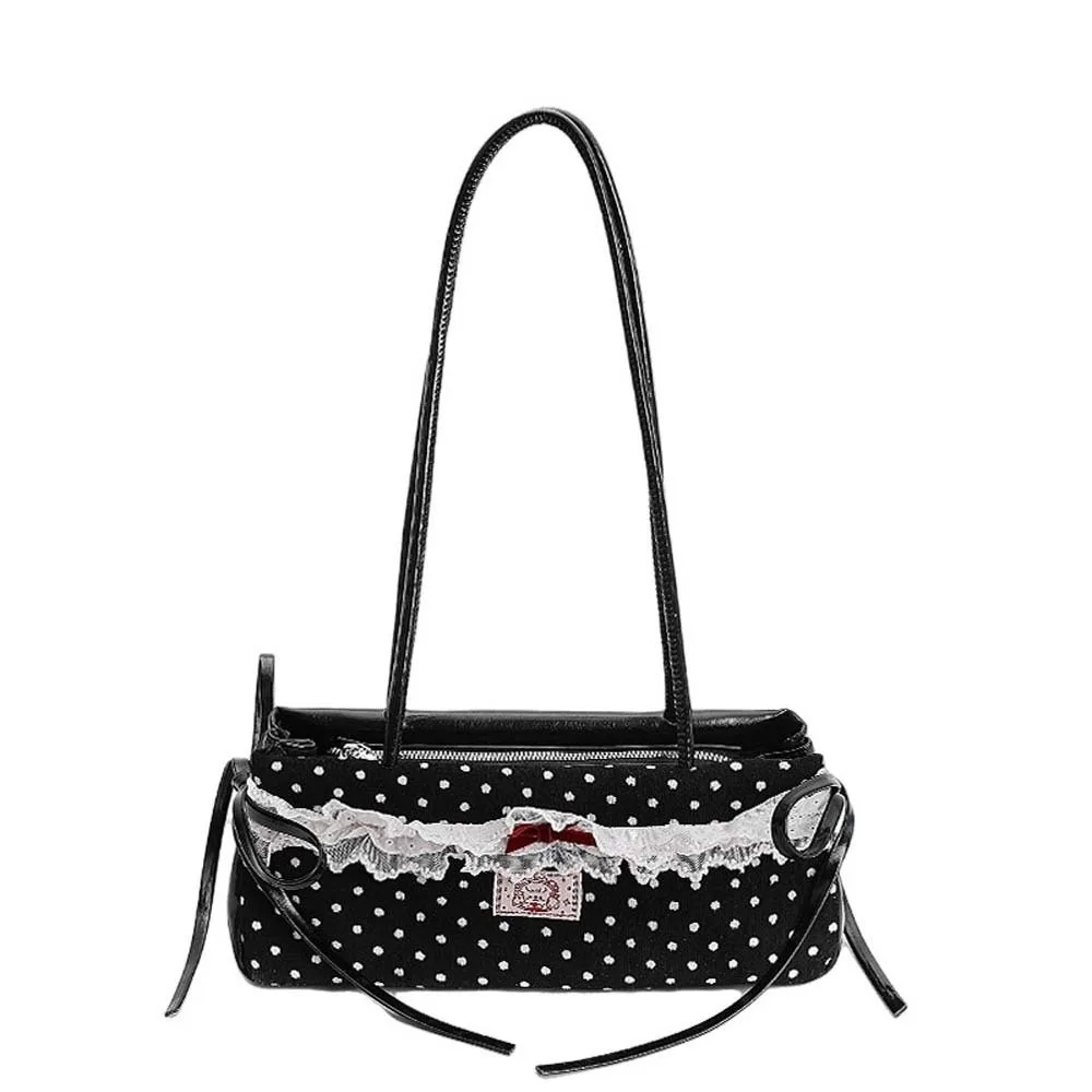 

Shopping Sweet French Stick Handbag Bow Large Capacity Polka Dot Underarm Bags Korean Style Lace PU Shoulder Bag Girls