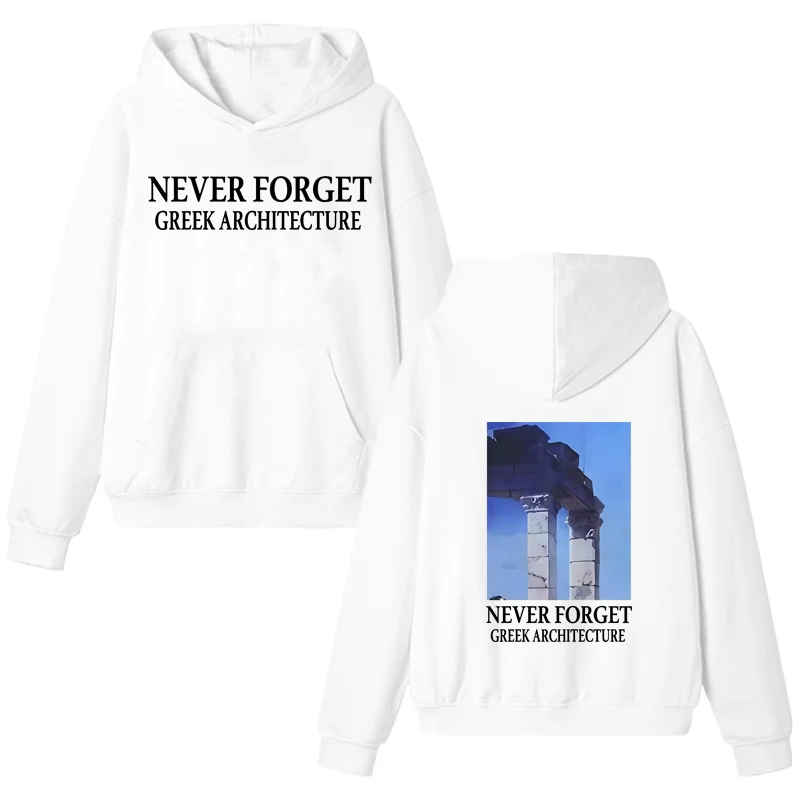 Fashion New in NEVER FORGET GREEK ARCHITECTURE Double Sided printed pullover Unisex harajuku Fleece Hoodie Men women Sweatshirt