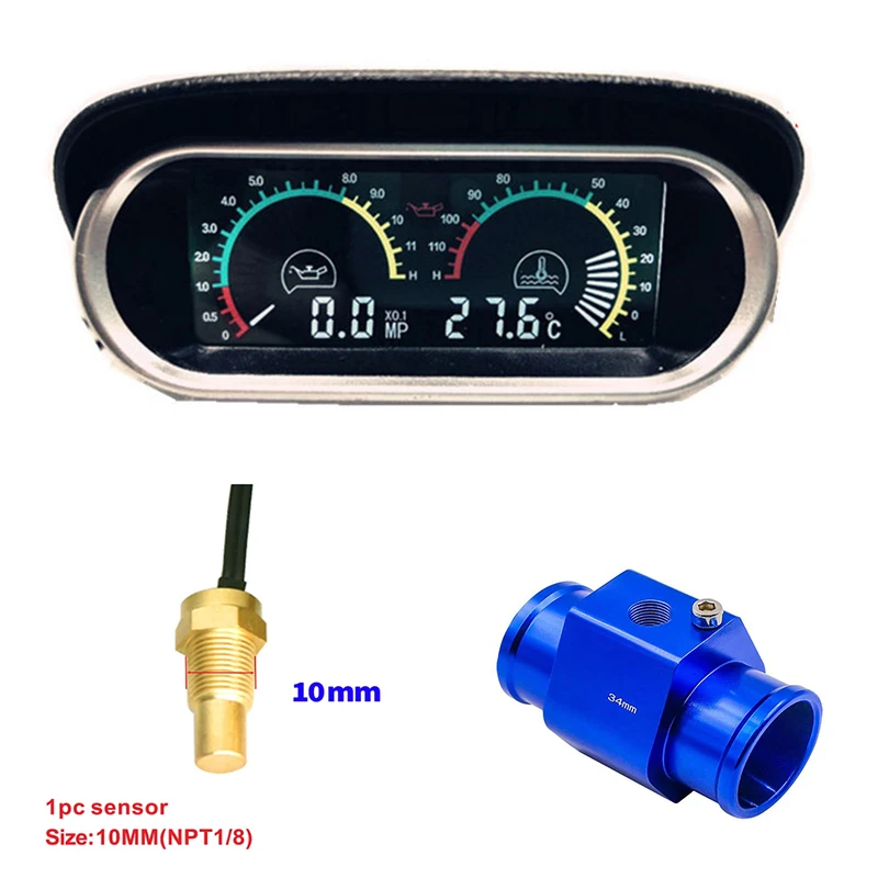 12V 24V Digital Water Temperature Gauge + Volt Water Temperature Sensor 1/8NPT Head Plug Joint Pipe Sensor Radiator Hose Adapter