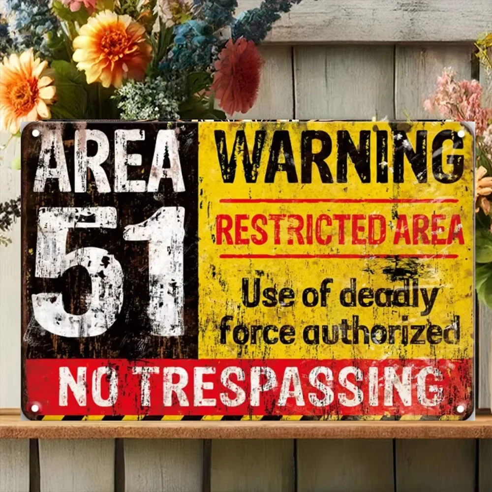 8x12 Inch Warning Sign, Zone 51 Vintage Metal Tin Sign Area Warning Danger No Trespassing Tin Poster Metal Sheet Wall Sign