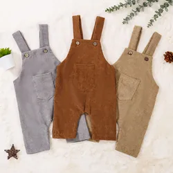 Toddler Boys Girls Sling Jumpsuit Corduroy Warm Overalls Spring Autumn Solid Color Sleeveless Suspender Fashion Pants 0-5Years