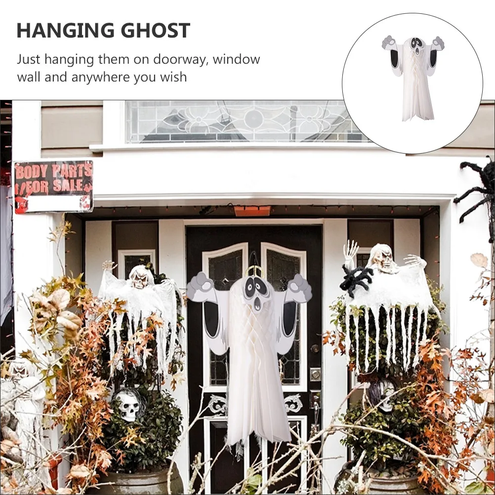 

2 шт. Декоративные шары-«соты» в виде призраков, подвесные, из бумаги, для Хэллоуина, вечеринок в домах с привидениями, для декора стен, окон, дверных проемов