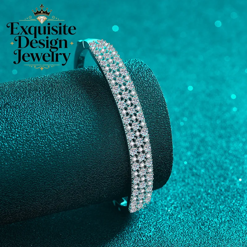 Exquisite Platinum PT950 Ultra-luxurious Full Pav Moissanite 3.03-carat Bracelet, Sparkling Full Diamond Bangle Charm Jewelry