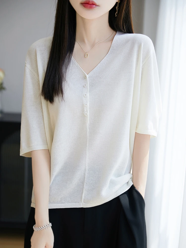 

Новинка 2025, трикотажная футболка V-Ne Slim Fit ort Sve Camere, тонкая, удобная, универсальная, для поездок на работу, Regular Le...