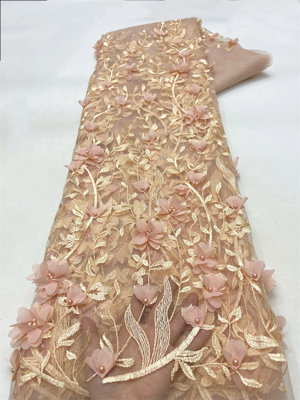 African Lace Fabric 2024 High Quality Nigeria Lace French Mesh Fabric Embroidered Dubai Lace 5 Yards For Wedding Dress VXZ6133