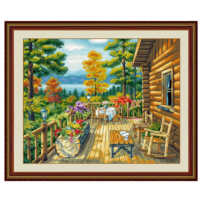 Precision Print Full Embroidered C1692 Lake House Living Room Large Fishxx Cross Stitch Kit