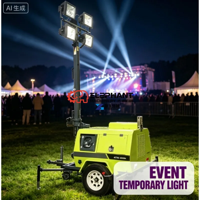 Hot Sale Mobile Light Tower Trailer Mounted Diesel Generator Outdoor Construction Site Portable Industrial Lighting Equipment