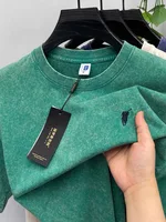 Camiseta de manga corta bordada de marca de lujo para hombre tendencia de verano retro 100% algodón de calle suelta casual Paul top de cuello redondo