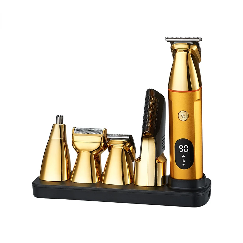 Magnetic new digital display multi-functional six-in-one hair clipper Electric oil head pusher scissors nose hair knife