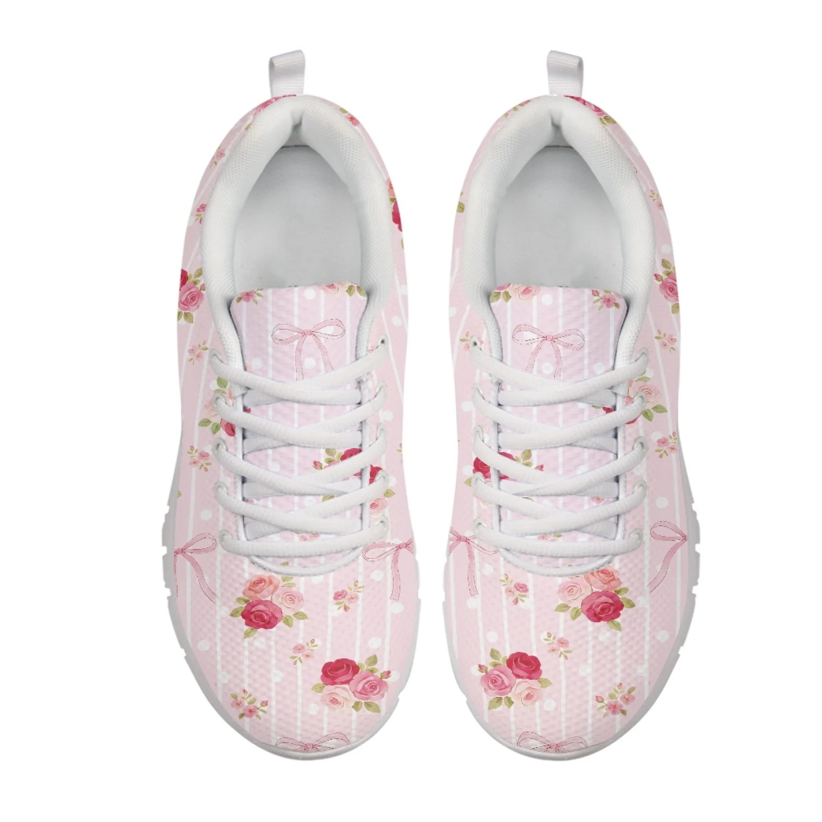 Coloranimal Pink Rose Print Tennis Shoes Mesh & EVA Sole Walking Shoes Lace Up Running Shoes for Women