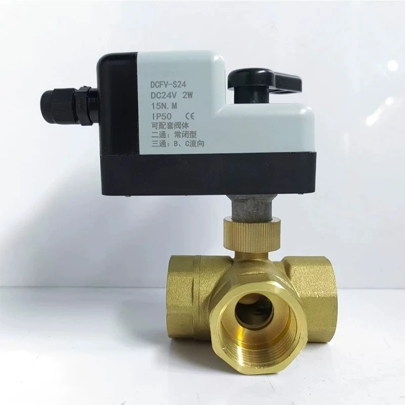 Automatic DC12/24V Three-wire Two-control Thread Buckle Electric Three-way Ball Valve L/T Flow Direction Switching