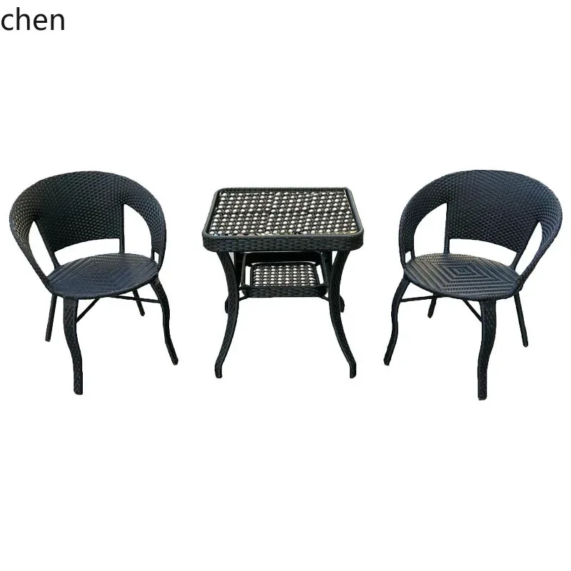 

YFY Balcony Small Table and Chair Outdoor Rattan Chair Three-piece Set Leisure Table and Chair Coffee Table Garden