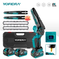 YOFIDRA 6 Inch Electric Chainsaw Cordless Oiler Garden Wood Cutting Logging Pruning Saw Power Tool For Makita 21V Battery Pin