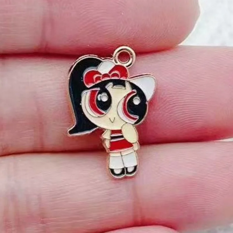 10pcs Alloy Oil-Dripping Cartoon Girl Pendant, DIY Jewelry Making Earrings Keychain Accessories view 5