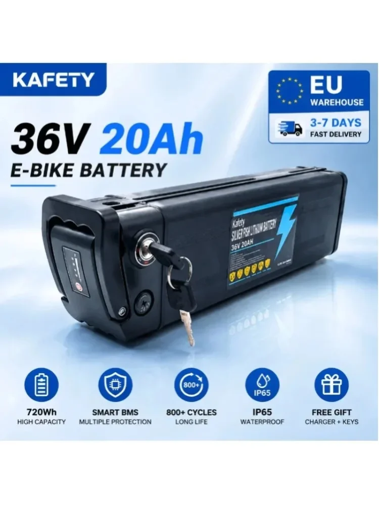 36V 48V 20Ah Lithium-Akku-Pack für Elektrofahrräder, kompatibel mit 750W 1000W Motor, 18650-Zellen, Hochleistungs-Langstrecken-Akku mit BMS-Schutz, IP65 wasserdicht, EU-Lagerbestand