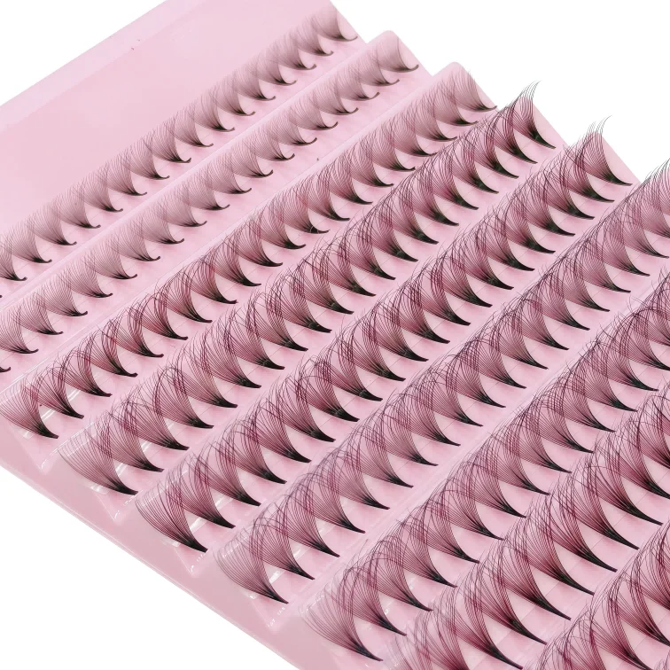 20D single false lashes, with a fan-shaped design, thickness of 0.07 millimeters, D-shaped curled tips, mixed length ranging fro