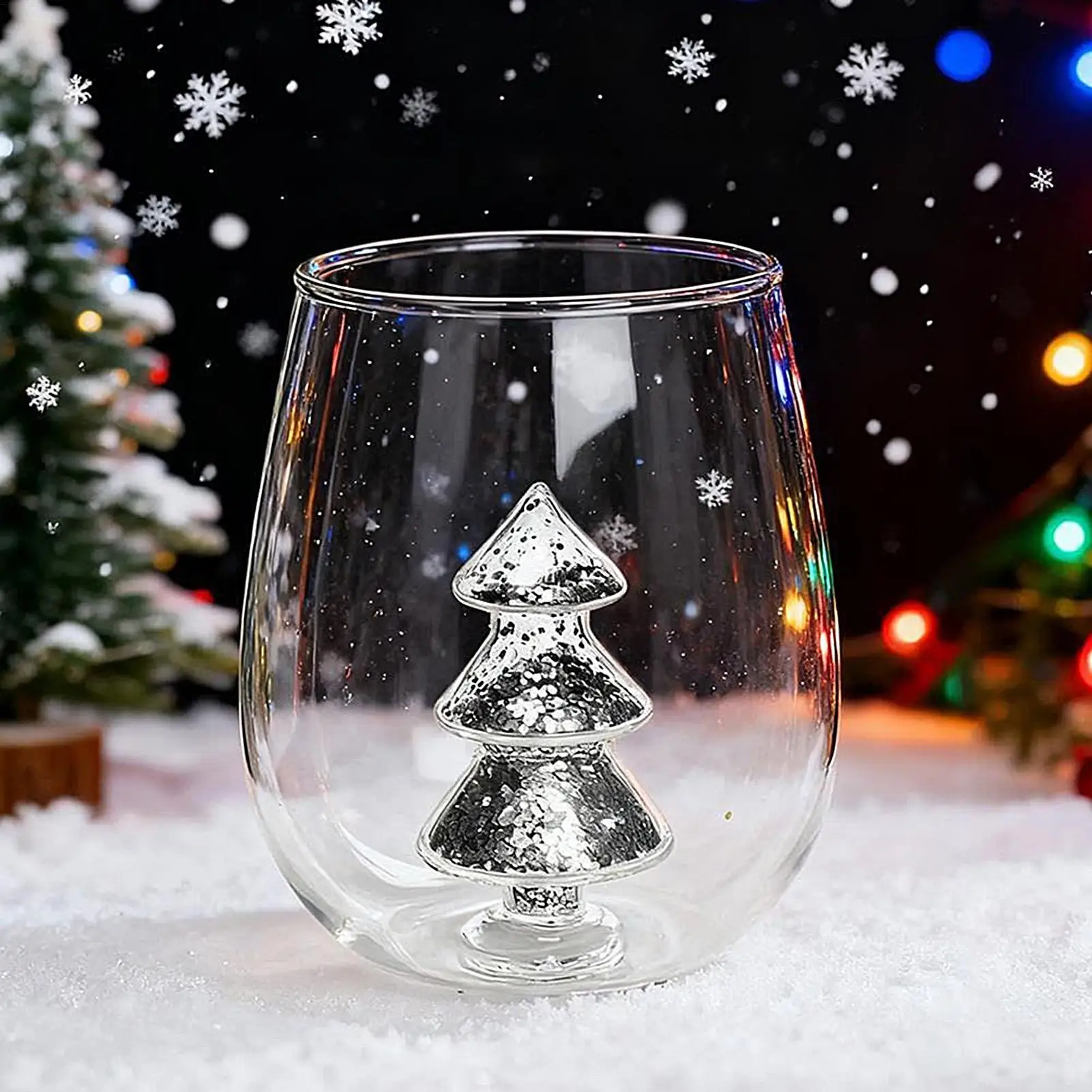 Christmas Tree Glass Cup Anti-Tip Table Centerpieces Holiday Tree Wine Glasses Drinking Cups for Living Room Bedroom Office Desk