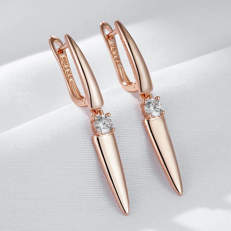 Kienl Simple 585 Rose Gold Color Long Drop Earring for Women Luxury Shiny Natural Zircon Accessories High Quality Daily Jewelry