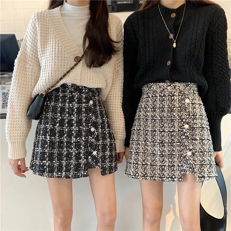 Women's small fragrant style single breasted half skirt 2026 new high waisted split A-line skirt