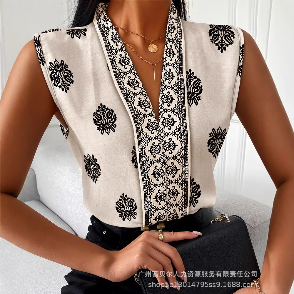 

Women Floral Print V Neck Sleeveless Tank Top Casual Slim Fit Blouse Cami Tanks