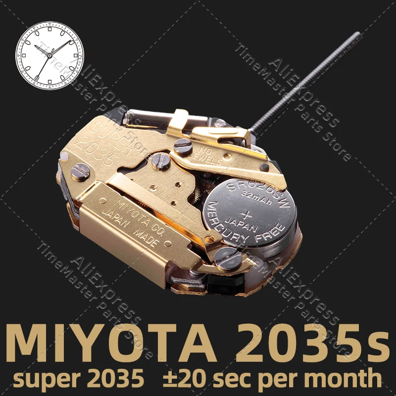 Miyota Super 2035 Movimento De Quartzo, Golden 3 Mão Precisão, Engrenagens de metal duráveis, Original Japão, Melhor Custo Desempenho, Novo