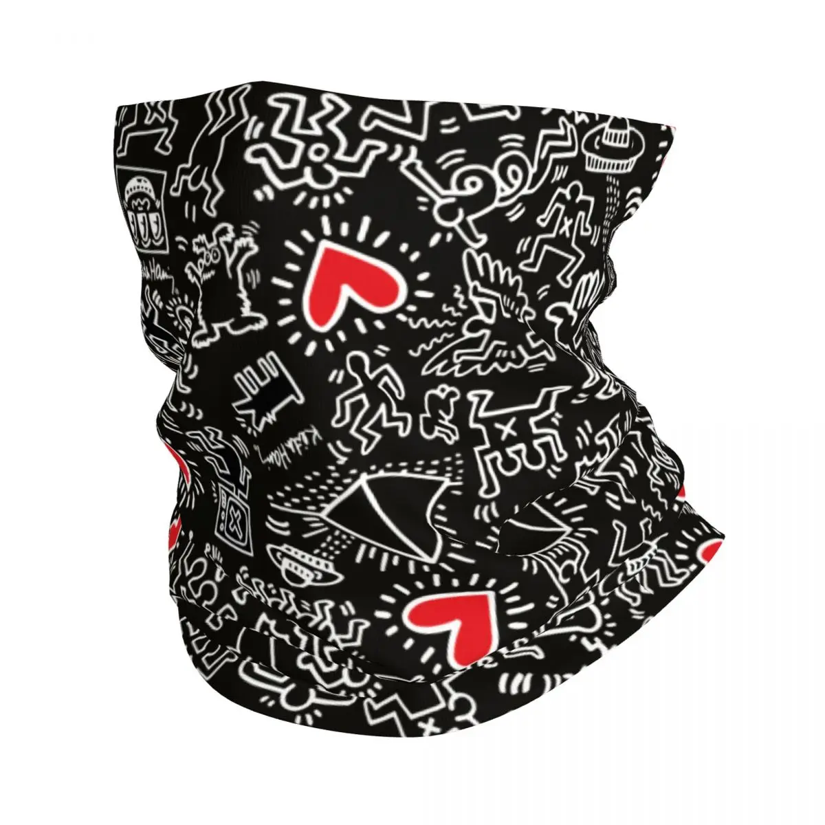 Custom Heart Magnet Black Abstract Haring Dance Bandana Neck Gaiter for Ski Camping Men Women Wrap Scarf Balaclava Warmer