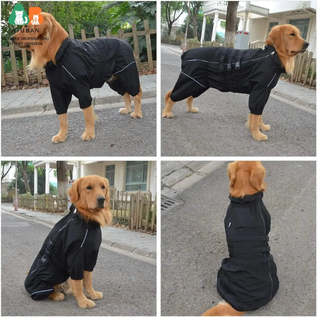 ATUBAN Waterproof Jacket, Lightweight Reflective Safety Dog Raincoat Windproof Snow-Proof Dog Vest for Small Medium Large