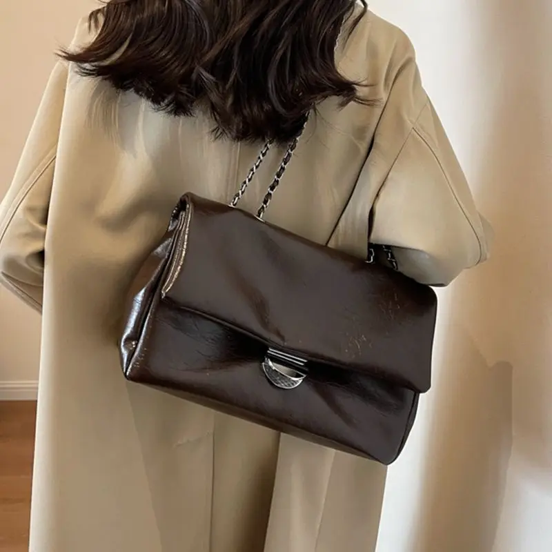 JIAERDI Retro Keten Zilveren Gesp Draagtas Vrouwen Gewaxt Leer Textuur Grote Capaciteit Schoudertas Dames 2023 Nieuwe Onderarmtassen