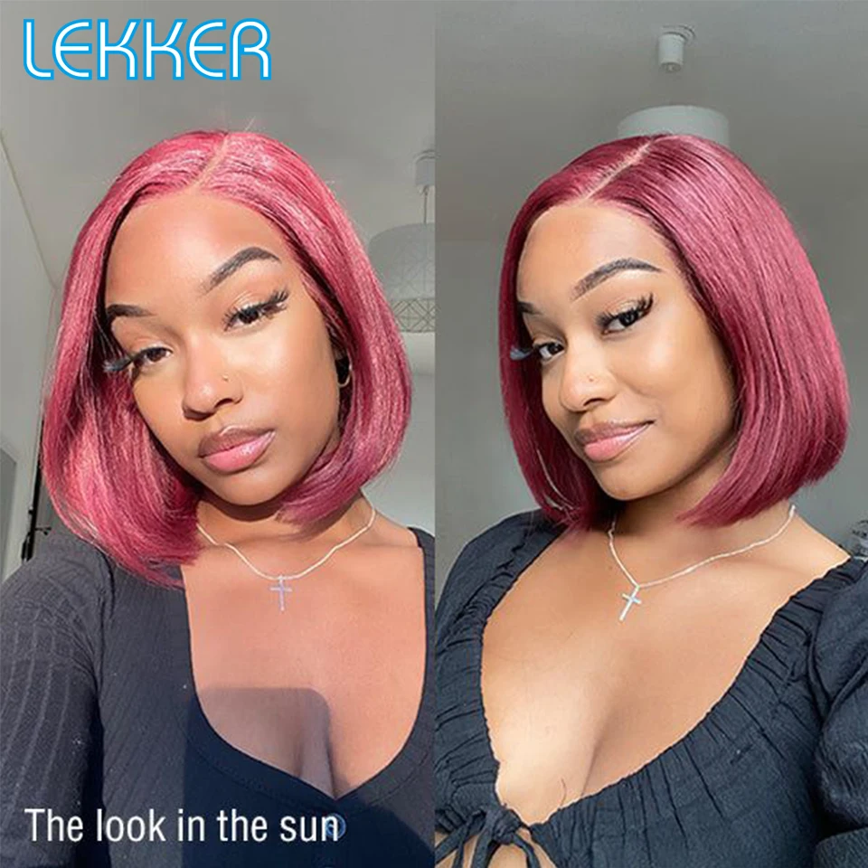 

Lekker 99j Burg Red Short Straight Bob 13x6x1 Lace Front Human Hair Wigs For Women Glueless Brazilian Remy Hair Ombre Colored