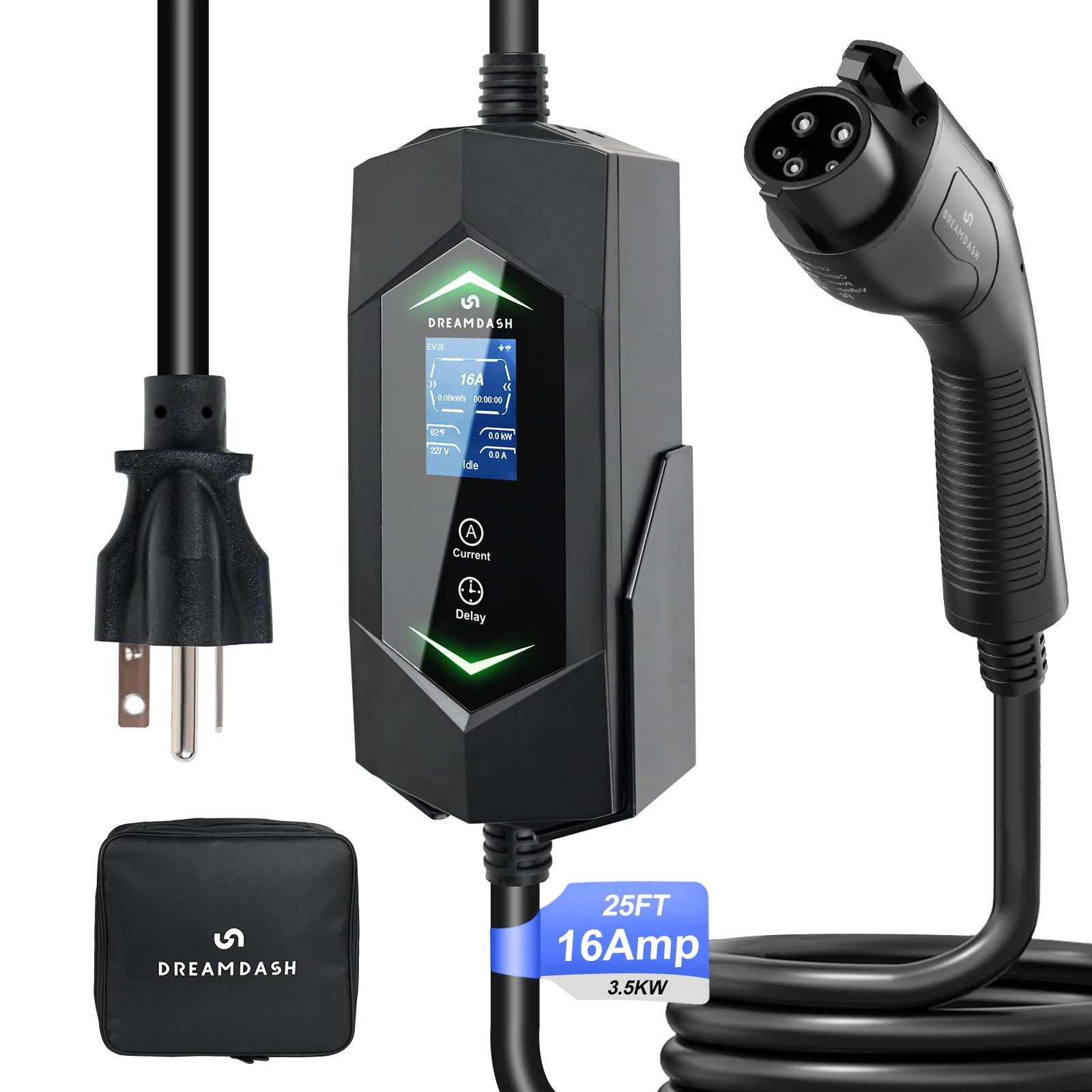 

Dreamdash Ev Charger For All SAE J1772 EVs 25ft ETL Listed Electric Vehicle Charger, Smart Adjustable 6-16A,120-240V