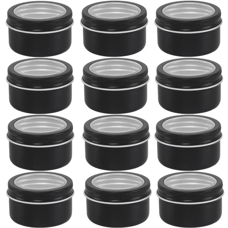 12Pcs 50ml Candle Jar Black Round Metal Tin Box With Lid Empty Cosmetic Face Cream Lip Balm Storage Jars Spice Tea Containers