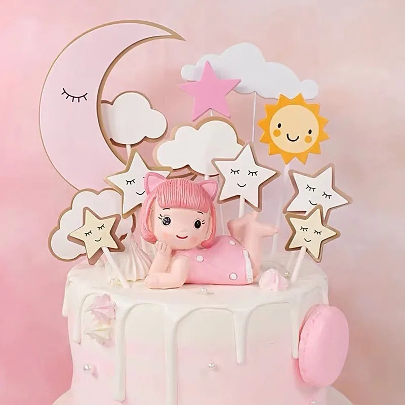 

Clouds Moon Stars Cake Toppers Happy Children's Day Birthday for Kids Baby Shower Party Supplies Gifts