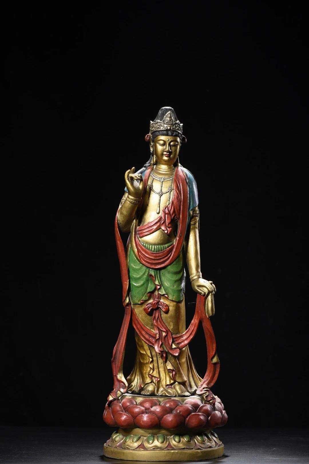 

18"Old Xizang Folk Collection Old Bronze Painted Mahasthamaprapta Standing Buddha Double Lotus Platform Worship Hall Town house