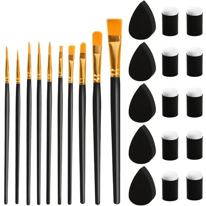 10 facial brushes and 15 facial painting sponge body painting oil painting watercolor tempera painting brush set