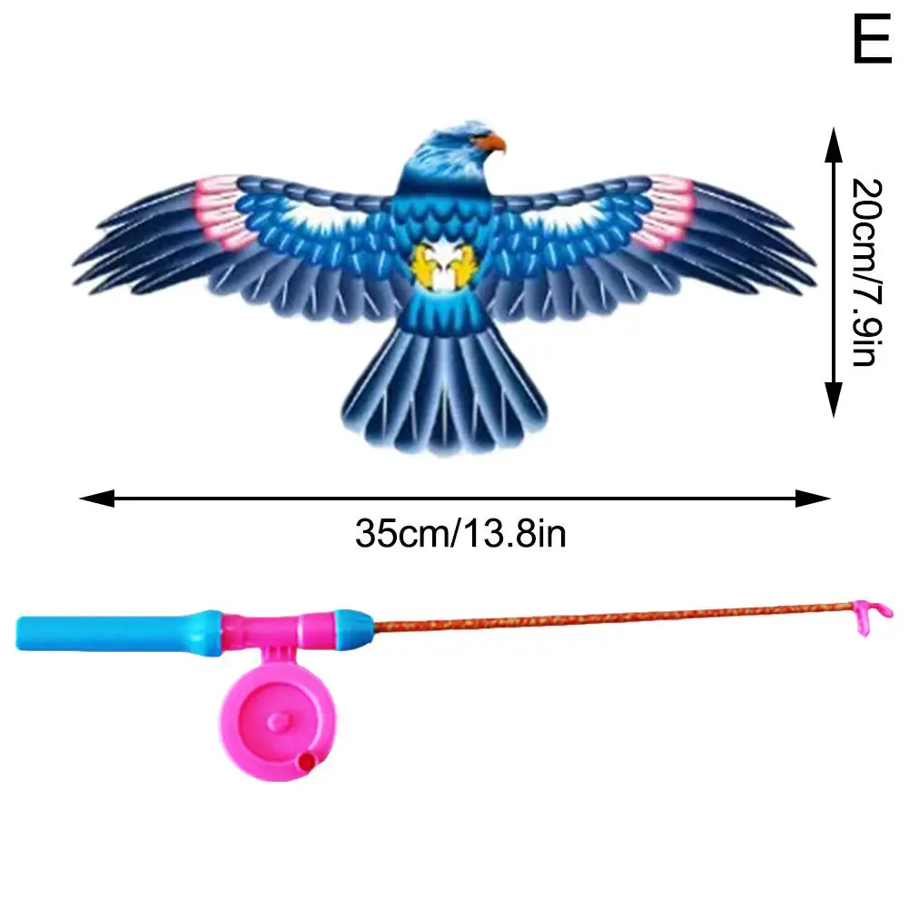 1 Set Kite With Handle For Children Toy Cartoon Fishing Swallow Butterfly Eagle Outdoor Handheld Small Kite Fishing Rod Kite Toy