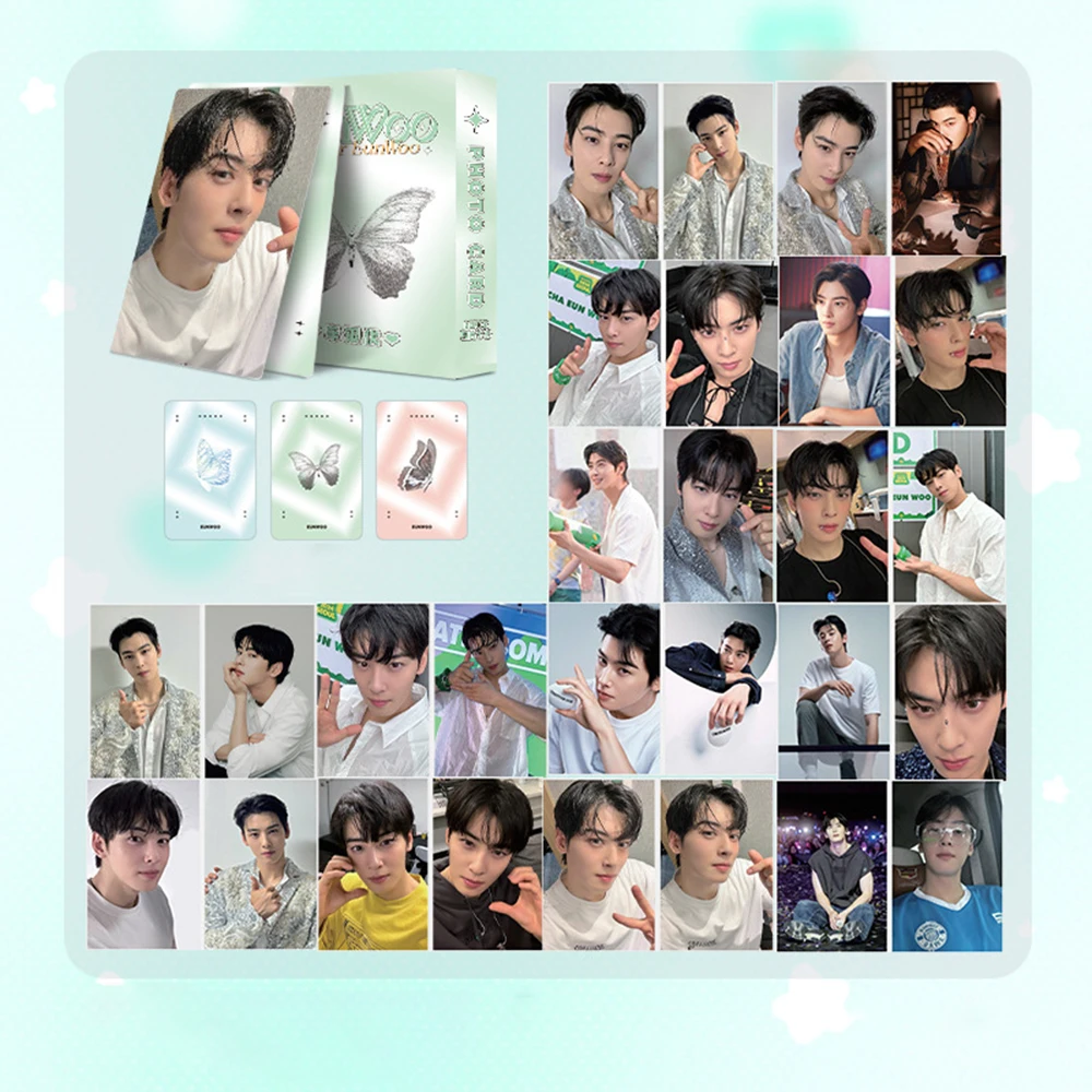 50Pcs/set Kpop Cha EunWoo Album Photocards Selfie Laser LOMO Cards Korean Style Double-sided LOMO Cards Fans Collectible Gifts